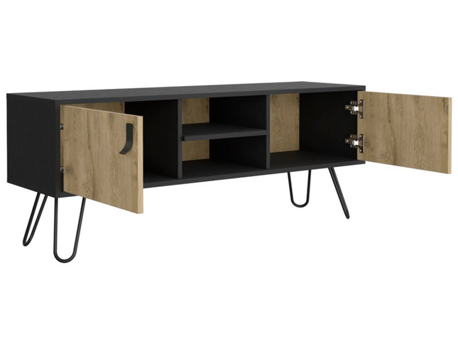 48" Beige and Black Cabinet Open And Enclosed Storage TV Stand