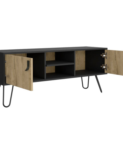 48" Beige and Black Cabinet Open And Enclosed Storage TV Stand