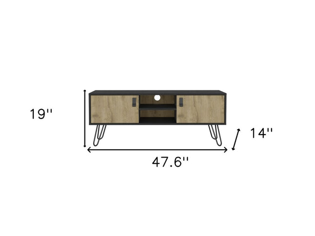 48" Beige and Black Cabinet Open And Enclosed Storage TV Stand