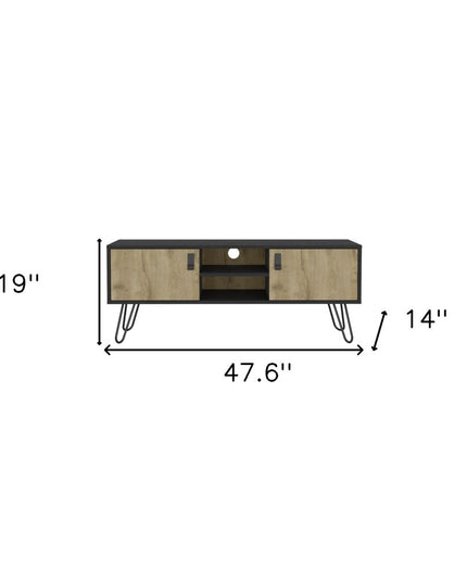 48" Beige and Black Cabinet Open And Enclosed Storage TV Stand