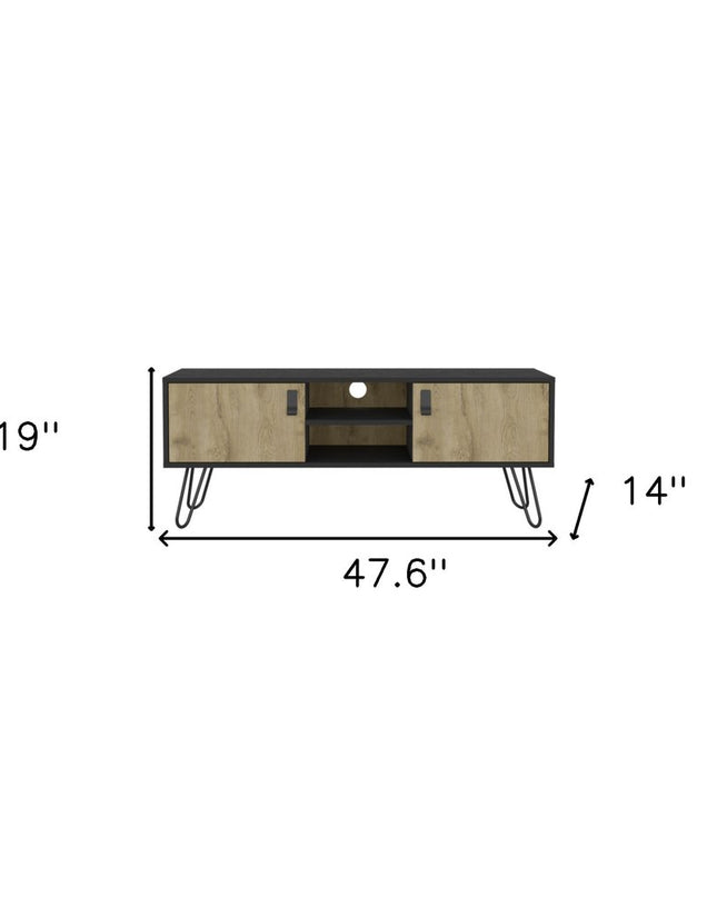 48" Beige and Black Cabinet Open And Enclosed Storage TV Stand