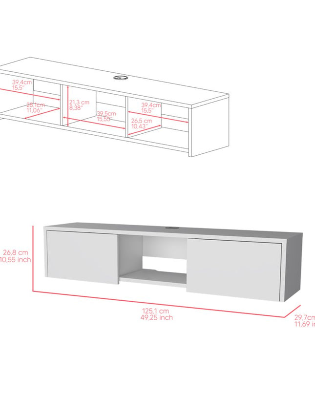 49" White Floating Mount TV Stand
