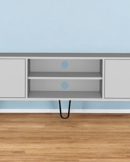 71" White Cabinet Open And Enclosed Storage TV Stand