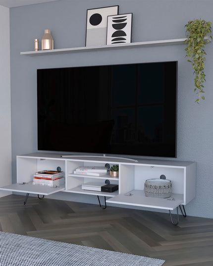 71" White Cabinet Open And Enclosed Storage TV Stand