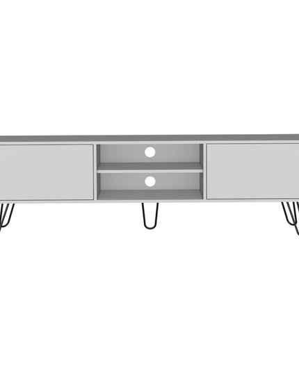 71" White Cabinet Open And Enclosed Storage TV Stand