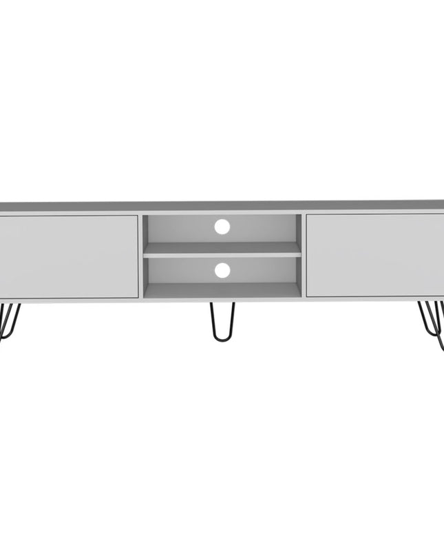 71" White Cabinet Open And Enclosed Storage TV Stand