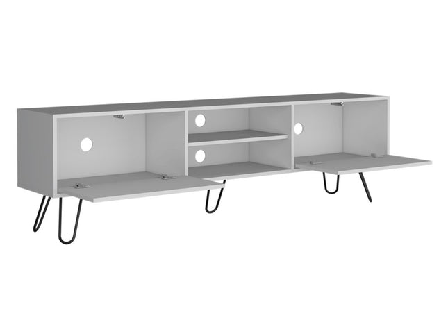 71" White Cabinet Open And Enclosed Storage TV Stand
