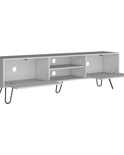 71" White Cabinet Open And Enclosed Storage TV Stand