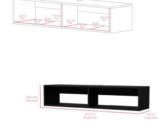 48" Black Floating Mount Entertainment Center