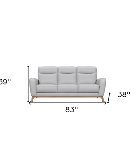 83" Gray Leather Sofa With Brown Legs