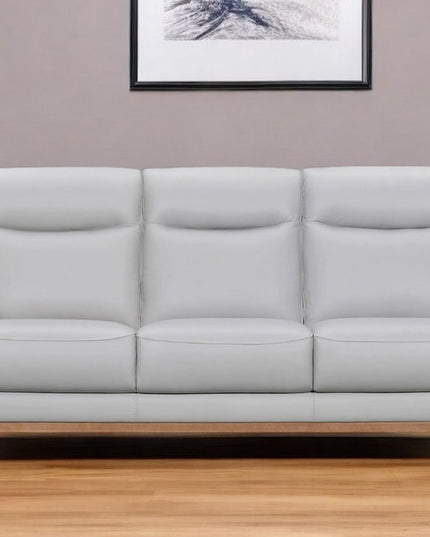 83" Gray Leather Sofa With Brown Legs
