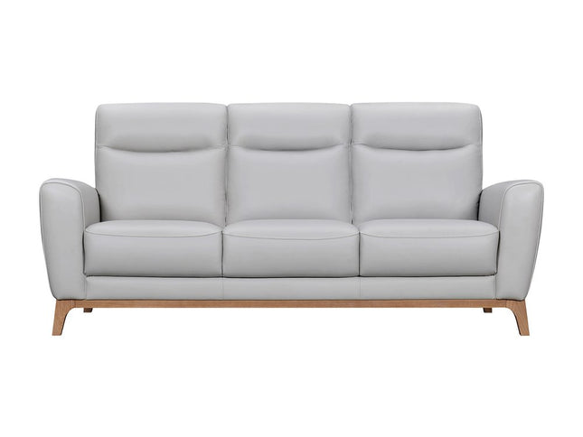 83" Gray Leather Sofa With Brown Legs