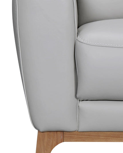 83" Gray Leather Sofa With Brown Legs