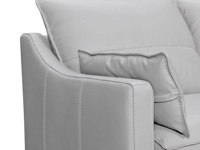 87" Gray Leather Sofa And Toss Pillows With Brown Legs