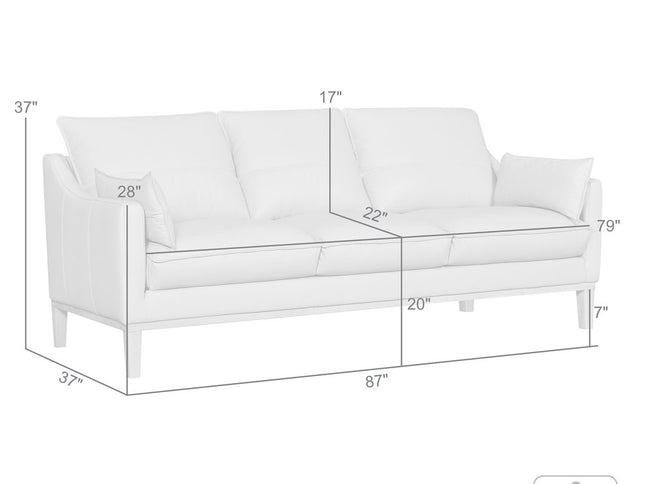 87" Dark Brown Leather Sofa And Toss Pillows With Brown Legs