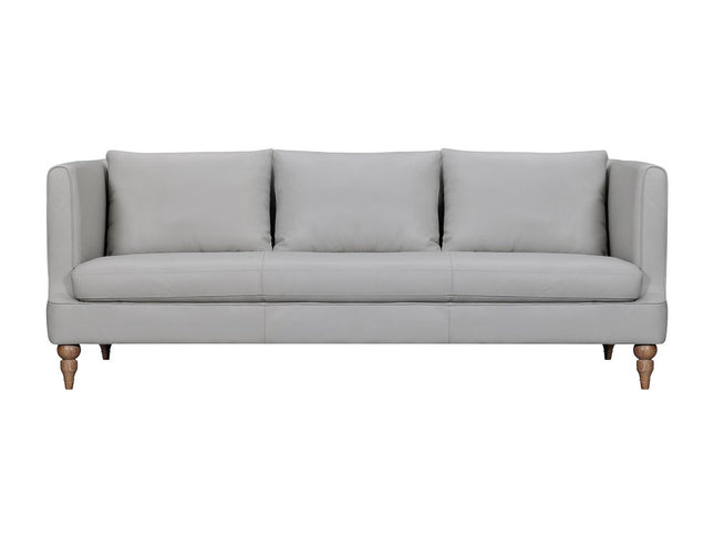 85" Gray Leather Sofa With Brown Legs