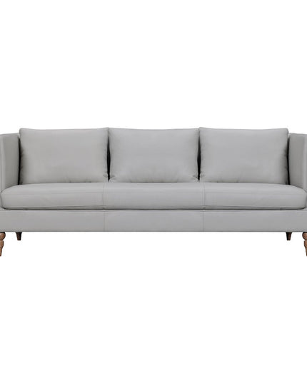 85" Gray Leather Sofa With Brown Legs