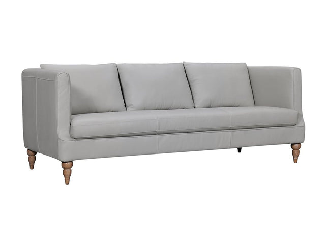 85" Gray Leather Sofa With Brown Legs