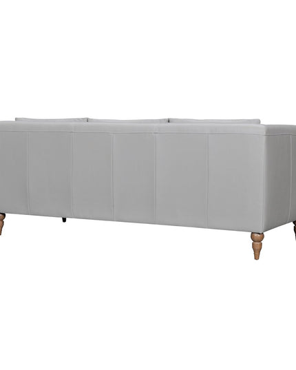 85" Gray Leather Sofa With Brown Legs