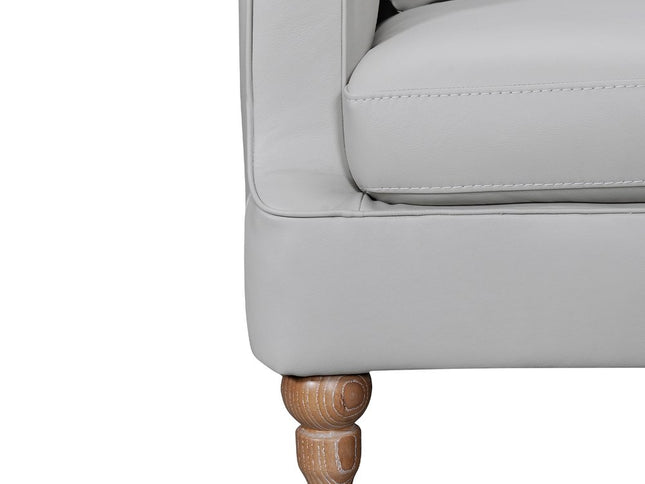 85" Gray Leather Sofa With Brown Legs