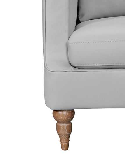 85" Gray Leather Sofa With Brown Legs