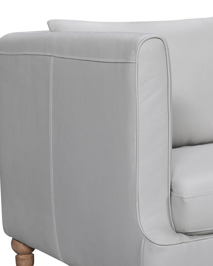 85" Gray Leather Sofa With Brown Legs