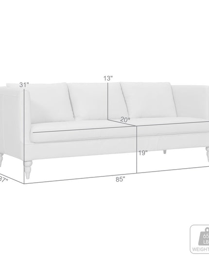 85" Gray Leather Sofa With Brown Legs