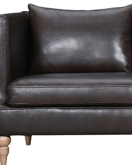 85" Dark Brown Leather Sofa With Brown Legs