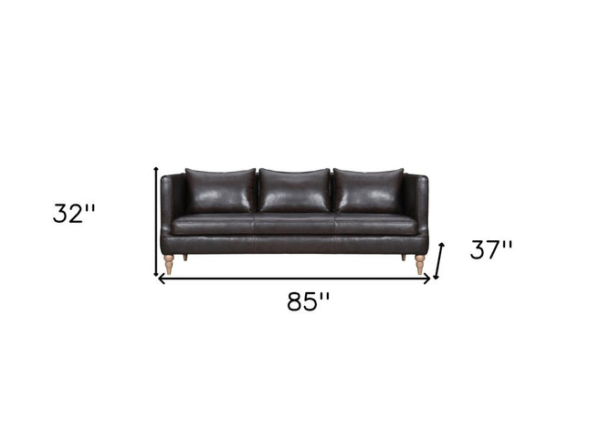 85" Dark Brown Leather Sofa With Brown Legs