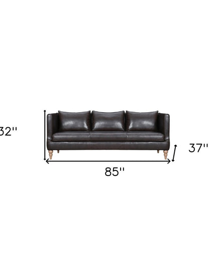 85" Dark Brown Leather Sofa With Brown Legs