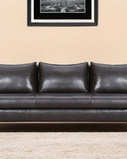 85" Dark Brown Leather Sofa With Brown Legs