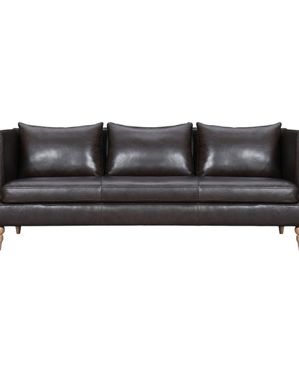 85" Dark Brown Leather Sofa With Brown Legs