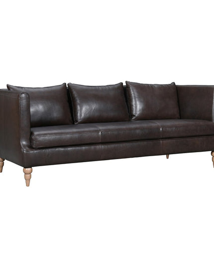 85" Dark Brown Leather Sofa With Brown Legs
