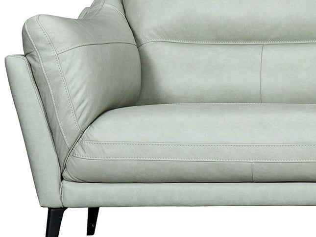 87" Mint Green Leather Sofa With Black Legs