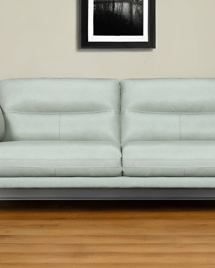87" Mint Green Leather Sofa With Black Legs