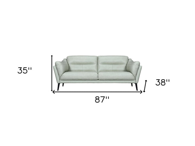 87" Mint Green Leather Sofa With Black Legs