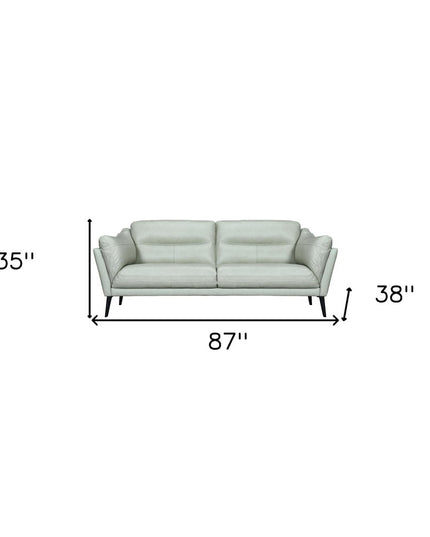 87" Mint Green Leather Sofa With Black Legs