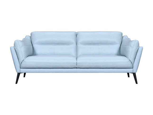 87" Sky Blue Leather Sofa With Black Legs
