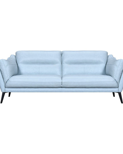87" Sky Blue Leather Sofa With Black Legs