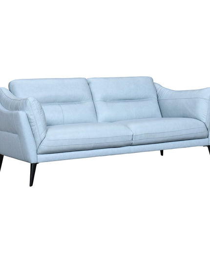 87" Sky Blue Leather Sofa With Black Legs