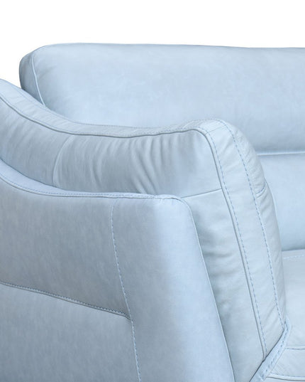 87" Sky Blue Leather Sofa With Black Legs