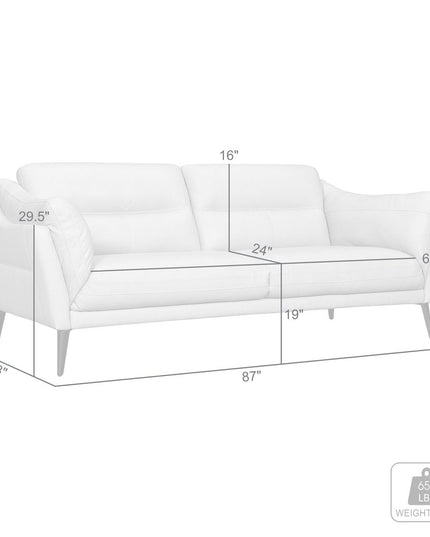 87" Sky Blue Leather Sofa With Black Legs