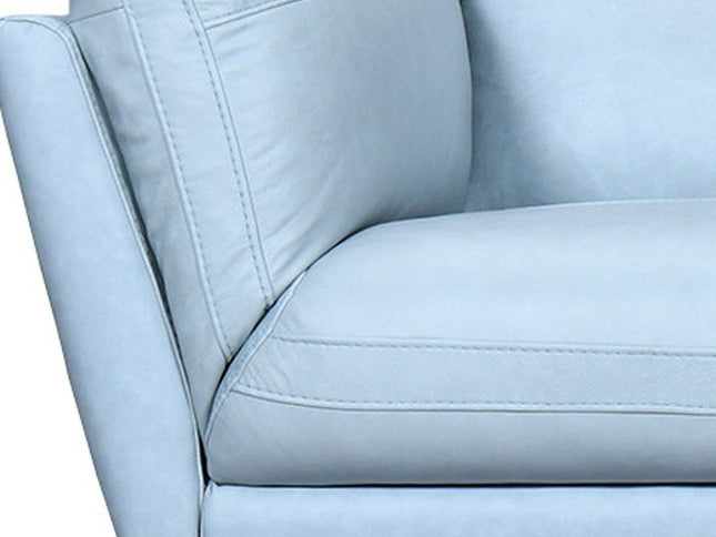 87" Sky Blue Leather Sofa With Black Legs