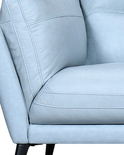87" Sky Blue Leather Sofa With Black Legs