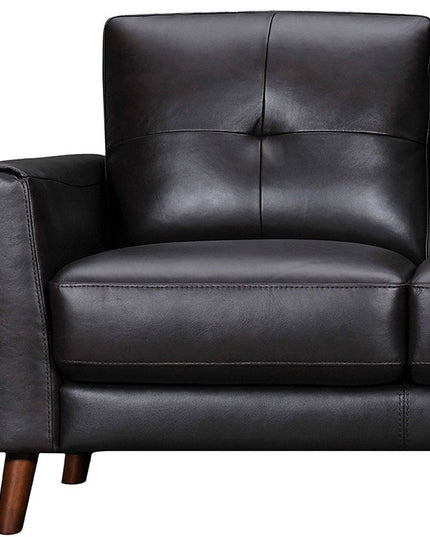 82" Black Leather Sofa With Brown Legs