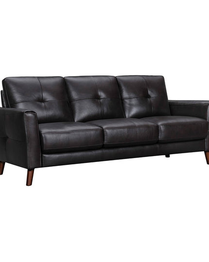82" Black Leather Sofa With Brown Legs