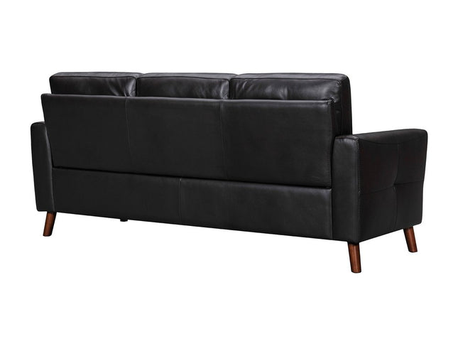 82" Black Leather Sofa With Brown Legs