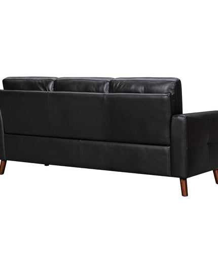 82" Black Leather Sofa With Brown Legs