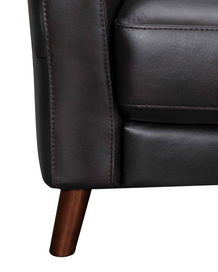 82" Black Leather Sofa With Brown Legs