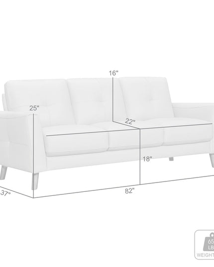 82" Black Leather Sofa With Brown Legs